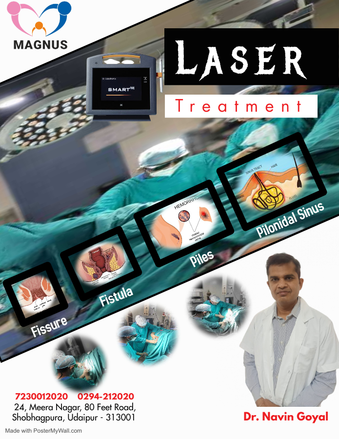 HospitalMagnus's tweet image. MAGNUS HOSPITAL 
Advanced Laser Treatment - Fissure, Fistula, Piles and Pilonidal Sinus.

24 Meera Nagar, 80 Feet Road, Shobhagpura, Udaipur- 313001
Contact Number : 0294-2412020
Emergency Number : 7230012020