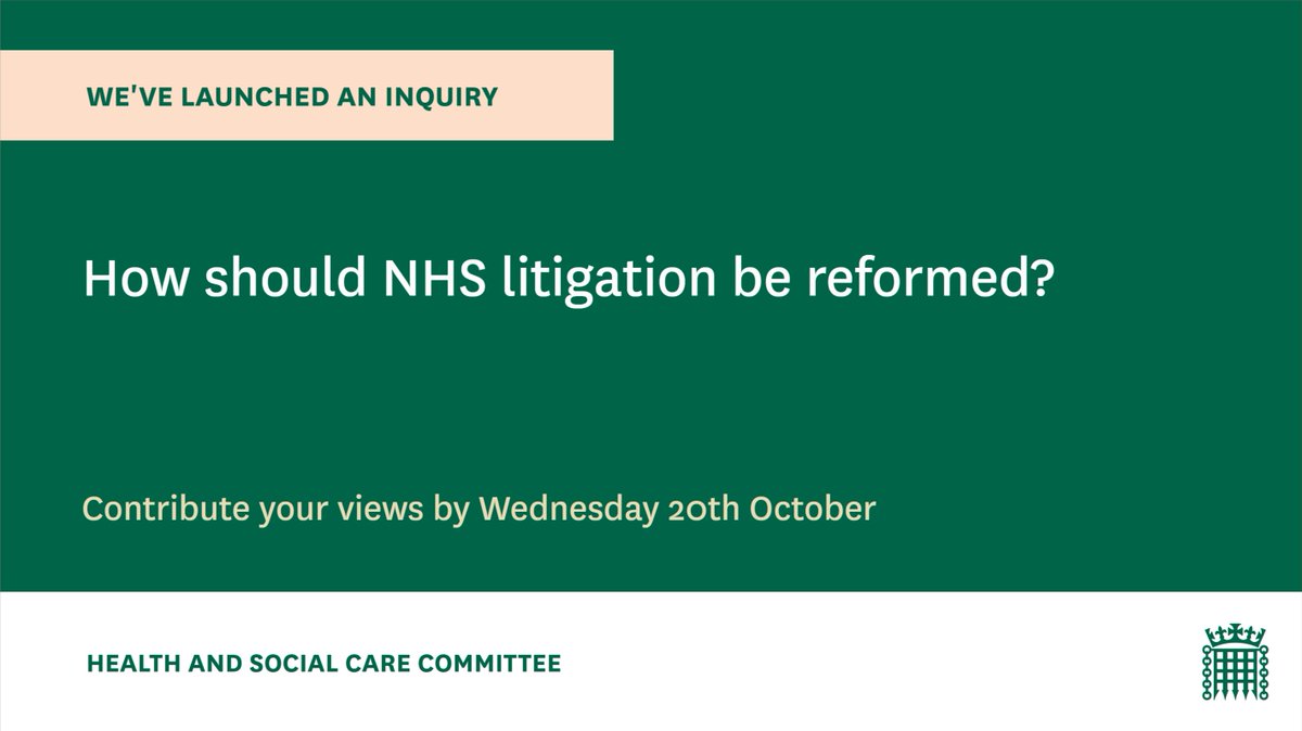 NEW INQUIRY: NHS Litigation In our new inquiry we will examine the options for reform of NHS litigation. We will ask how the cost of litigation can be reduced and how a culture of learning lessons can be encouraged. Find out more and submit your views: committees.parliament.uk/work/1518/nhs-…