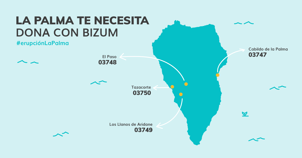 Si quieres ayudar a los afectados por el volcán de la Isla de La Palma te dejamos los distintos códigos de donación que se han activado.

#ErupciónLaPalma #DonaConBizum