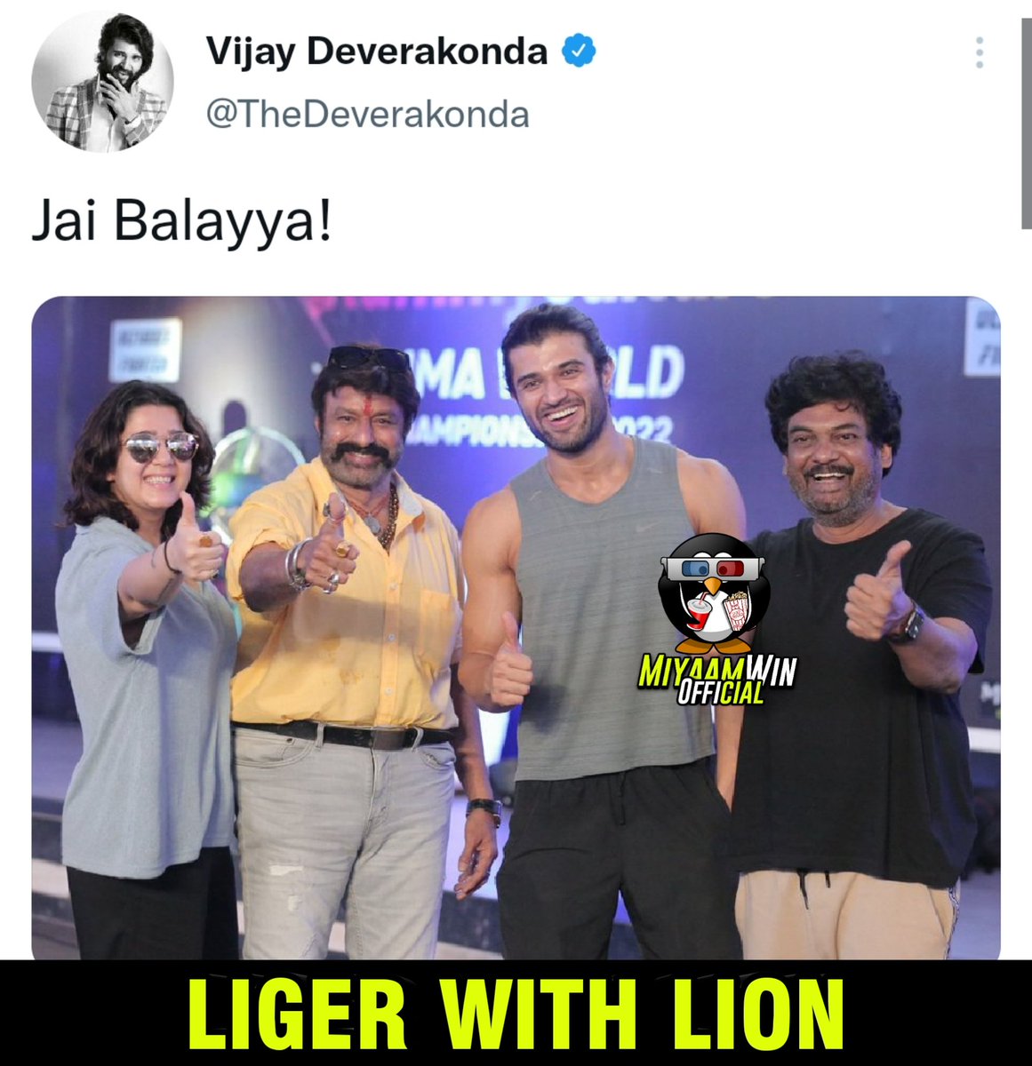 miyaam_win's tweet photo. #NandamuriBalakrishna Garu Visits the sets of #Liger today in Goa.
#VijayDeverakonda #PuriJagannadh https://t.co/CiwNSQnKjN