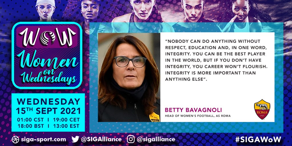Betty Bavagnoli <a href="/ASRomaWomen/">AS Roma Women</a> on #SIGAWoW Special Edition #SIW2021.

Watch it: bit.ly/3Ar14mq

#StandWithSIGA 

<a href="/NWSL/">National Women’s Soccer League</a> <a href="/mPinoe/">Megan Rapinoe</a> @JuventusFCWomen <a href="/ArsenalWFC/">Arsenal Women</a> <a href="/UEFA/">UEFA</a> <a href="/FIFAcom/">FIFA</a> <a href="/Mastercard/">Mastercard</a> <a href="/JessicaBerman1/">Jessica Berman</a> <a href="/NaddelKe/">Nadine Kessler</a> <a href="/ky_sjoman/">Kylla Sjoman</a> <a href="/scopelandboxer/">Stacey Copeland</a> <a href="/MGMResortsIntl/">MGM Resorts</a> <a href="/alexiaputellas/">Alexia Putellas</a>