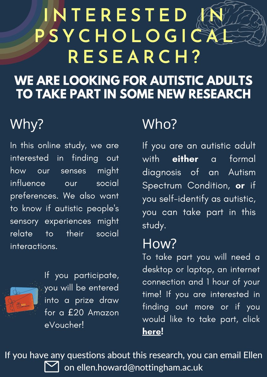 ellen_howard's tweet photo. I'm looking for the last few participants to take part in my online study. 👩🏻‍💻
If you're an autistic adult (self-identified or diagnosed) please have a look at the information below! 
Find out more and take part here: https://t.co/Yqf22cpGXz https://t.co/cZ61wgWY8b