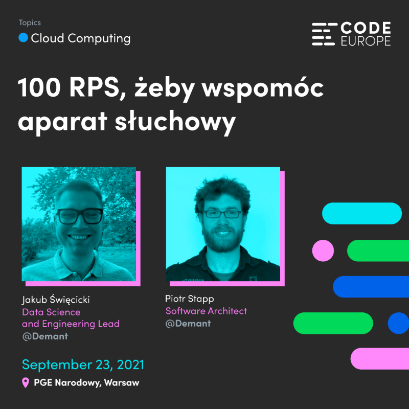code_europe's tweet photo. @Demant1904 - the City Partner of #CodeEurope2021 in Warsaw invites you to this yearโs sessions!
You will be able to learn:
๐ how to deliver non-trivial medical apps with global impact,
๐ how some #Azure components and #DataScience may support hearing aid users.