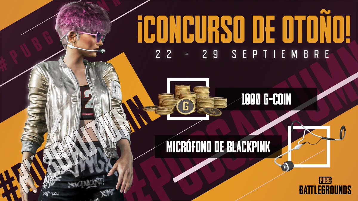 ¡Hola fans de PUBG! ¡Tenemos un nuevo Sorteo de otoño de PUBG! 🍂

¡5 ganadores al azar recibirán 1.000 G-Coin y una skin Micrófono de BLACKPINK! 

✔️ Like y RT
✔️ Síguenos
✔️ Comenta con tu zona otoñal favorita de PUBG usando #PUBGAutumn

#PUBG #BattleRoyale