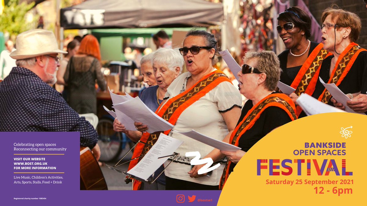 Come to the #BanksideOpenSpacesFestival hosted by <a href="/BOSTSE1/">Bankside Open Spaces Trust</a> in #SE1 on Sat 25 Sep. Our Nightingales will be singing and a lot else happening. 
All welcome. 
#Bankside #Southwark #SE1