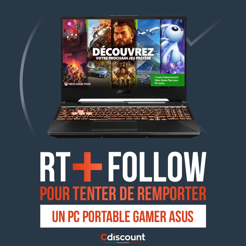 🎁 #Concours

Un PC portable gamer Asus est à gagner aujourd'hui : bit.ly/2Ziow7Z

Pour tenter ta chance :
🔶 RT ce tweet
🔶 Suis notre compte <a href="/Cdiscount/">Cdiscount</a>

🍀 TAS le 24/09
