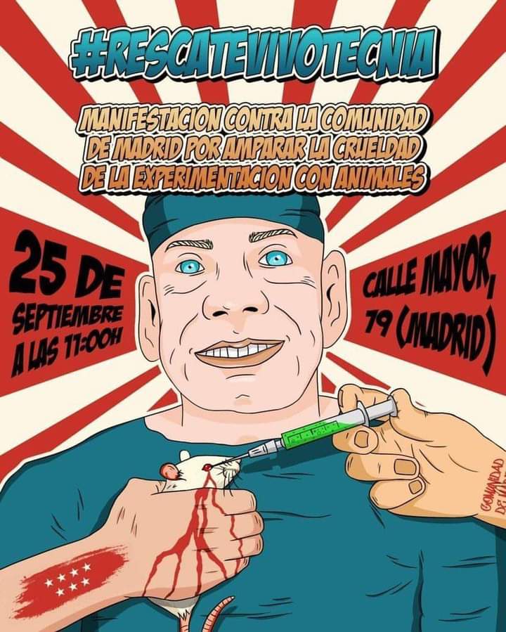 MANIFESTACION contra la experimentación animal.

 25 de septiembre a las 11h en Calle Mayor 79,Madrid. 

Wamosair, aerolínea responsable del traslado de macacos que llegan a la granja de Camarles.

Empresas que ganan dinero torturando animales y que queremos que dejen de hacerlo.