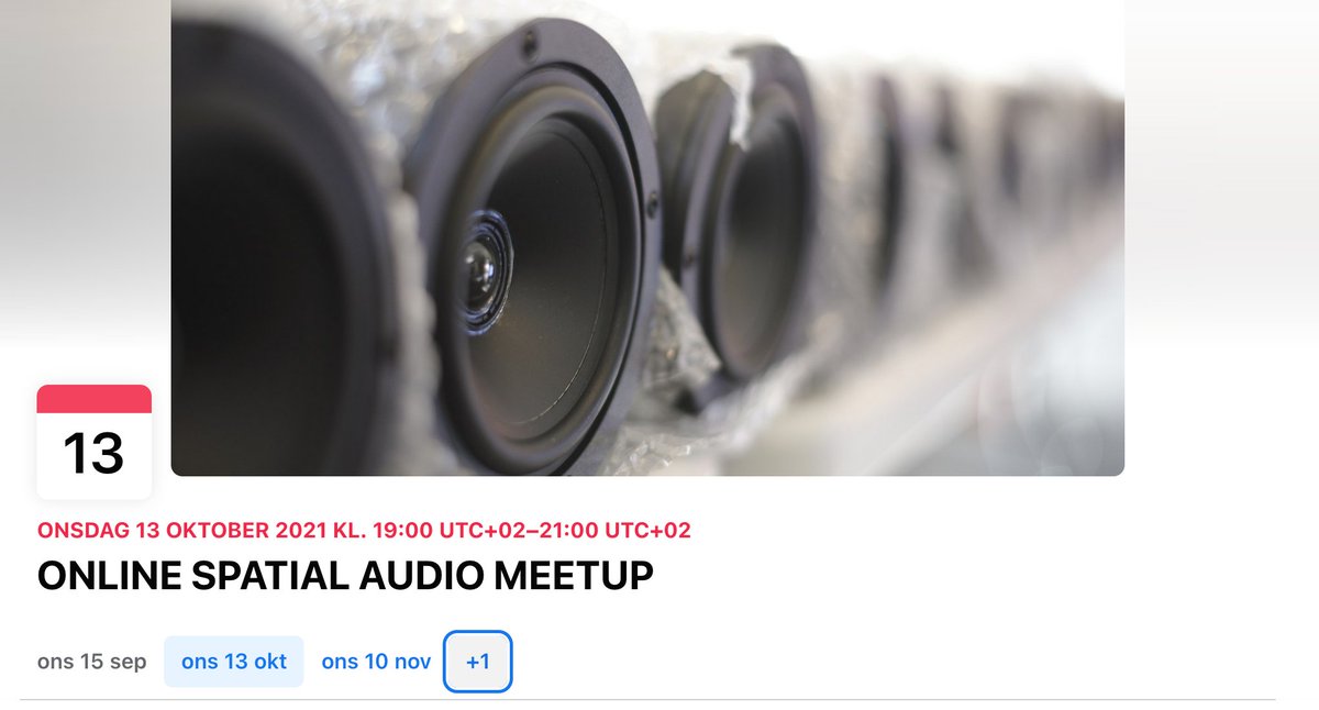 Notam Spatial Audio Meetup 13 October: This is a virtual meetup for people interested in spatial audio. Share ideas, techniques, help and experiences in using different kinds of spatial audio technology to create art. 
is.gd/D1dce6