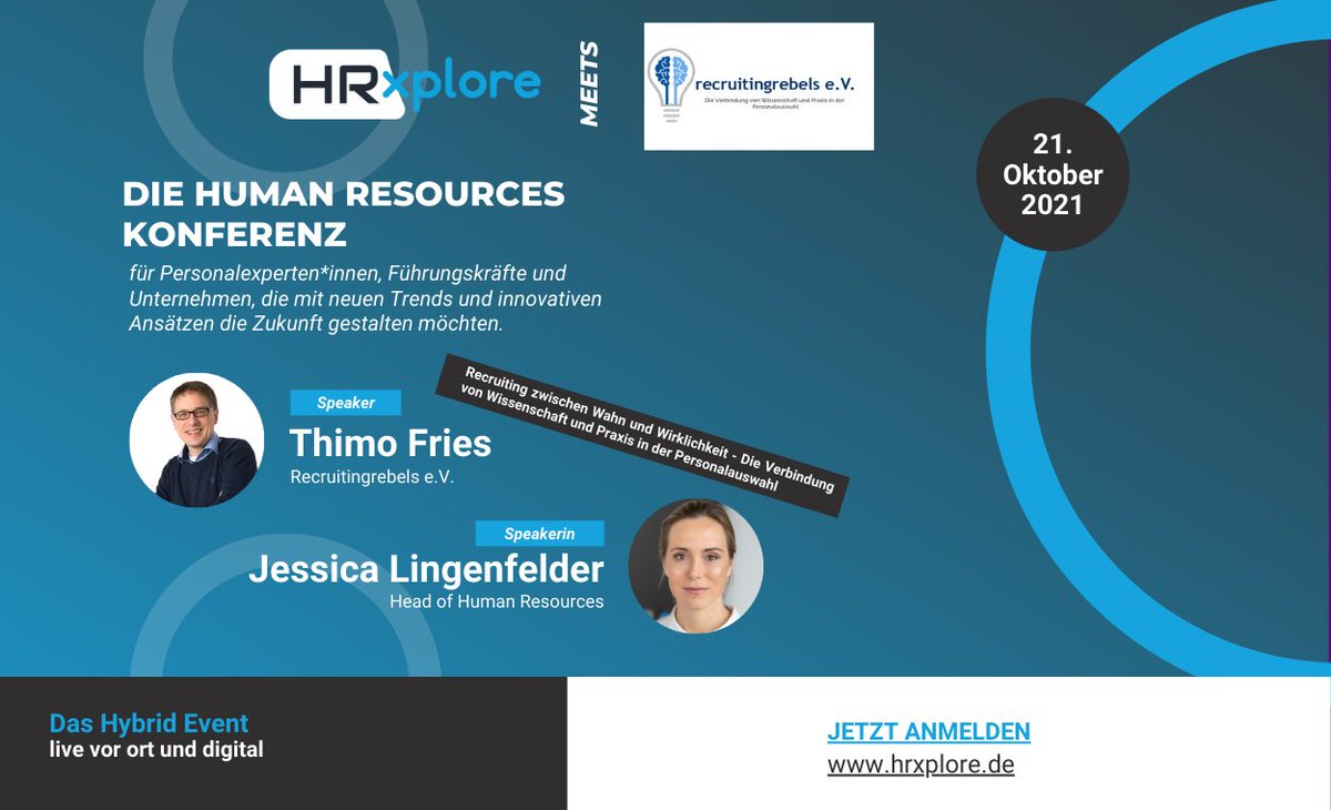 recruitrebels's tweet photo. Wen treffen wir am 21.10.21 bei der @HRxplore in #Würzburg?

Wir freuen uns auf jeden Fall riesig dabei zu sein und den ein oder anderen #recruitingrebel persönlich zu treffen 🥳

Weitere Infos und Tickets gibt's hier: https://t.co/cXZyQ6FCmM https://t.co/qAAfVFzjP2