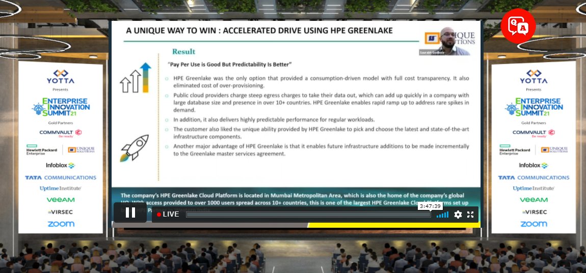 CIOinc_'s tweet photo. #EIS2021: Saurabh Godbole, Head Enterprise Business for @UniqueS15725260 talks about @HPE #Greenlake.

@anoopchat @rneelmani @gandhismruti @muqbil_ahmar @gargic15 @dynamicciso https://t.co/fPWLlX2yNz
