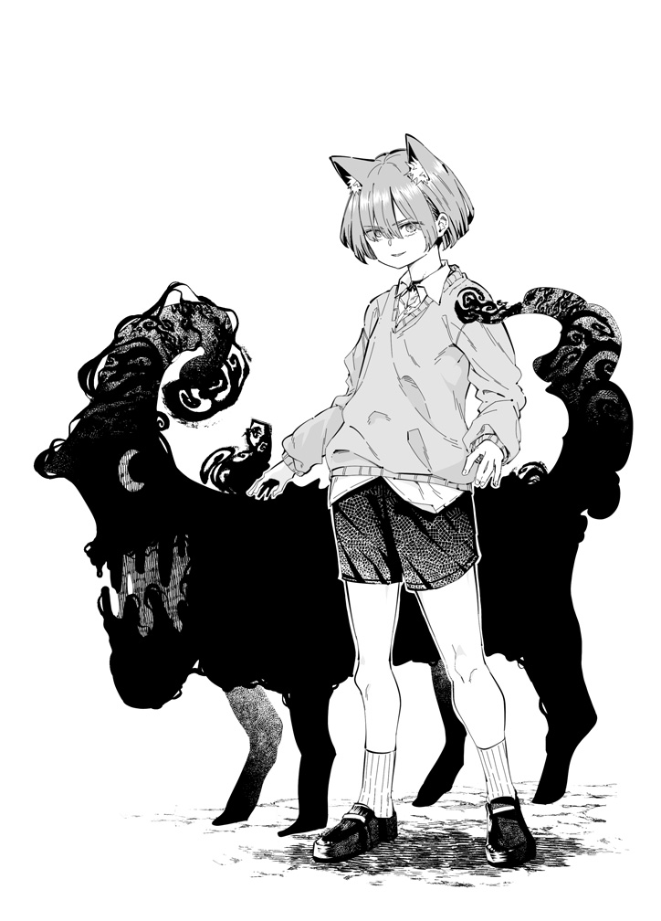 久々に性癖ストライク美少年を描きました(ケモ耳おかっぱハーフパンツ闇属性) 