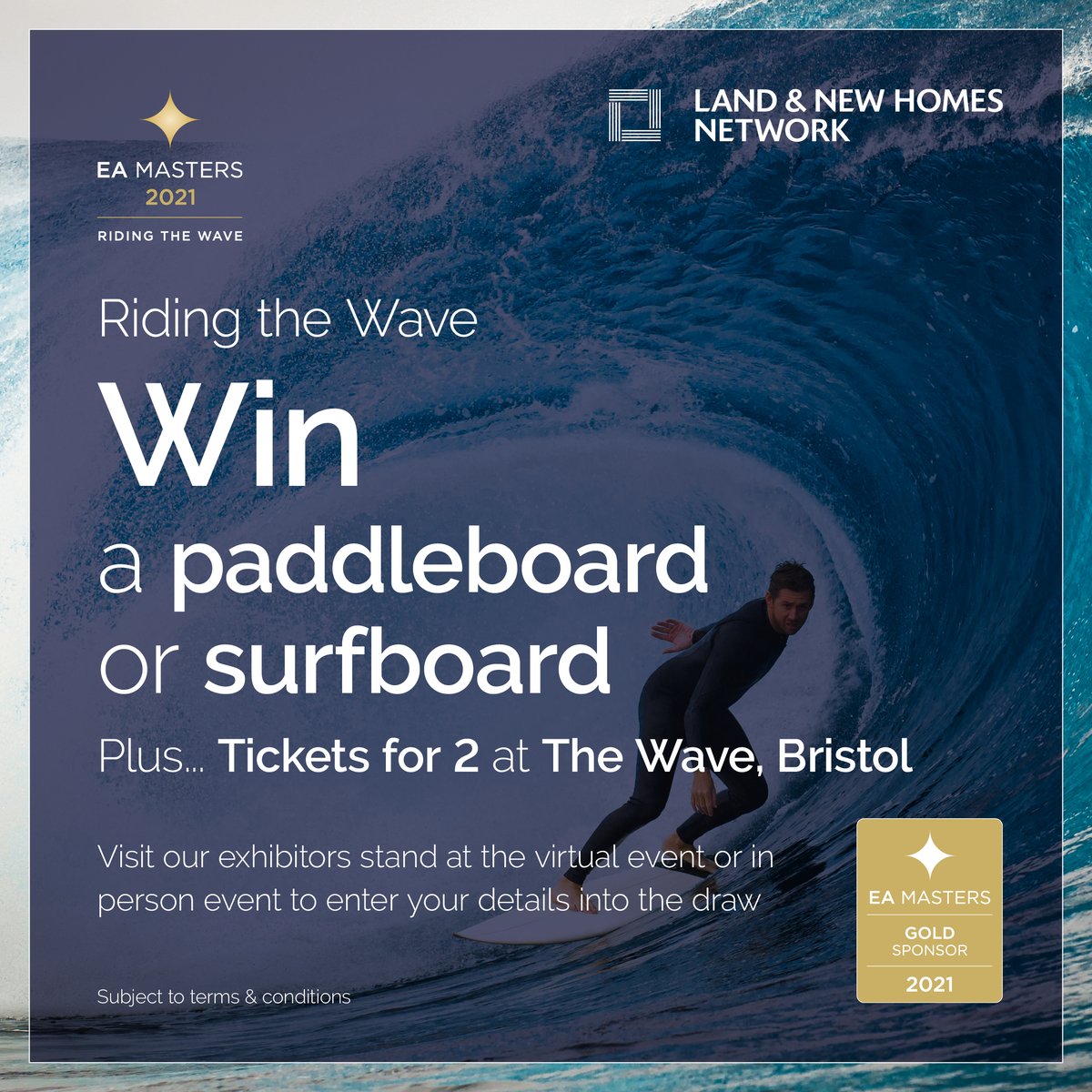 We are delighted to once again be supporting this years 
<a href="/EAMasters_/">EA Masters</a> virtual and in person events.   Given the title of this years event is Riding the Wave, be sure to visit our stand and enter our fantastic competition #land #newhomes