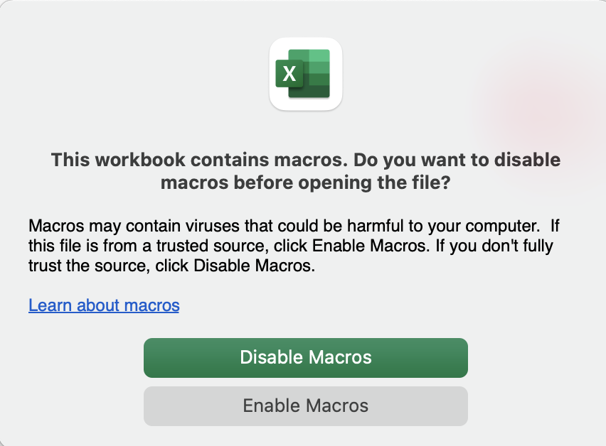 dasprive's tweet image. We kennen al de term #darkpattern, misschien is het leuk om ook eens #lightpattern te introduceren voor #privacybydesigndoneright. 

Onderstaande is simpel voorbeeld hoe Apple dat toepast in Excel op de Mac: als je niet nadenkt en gewoon klikt kies je voor &quot;disable&quot;.