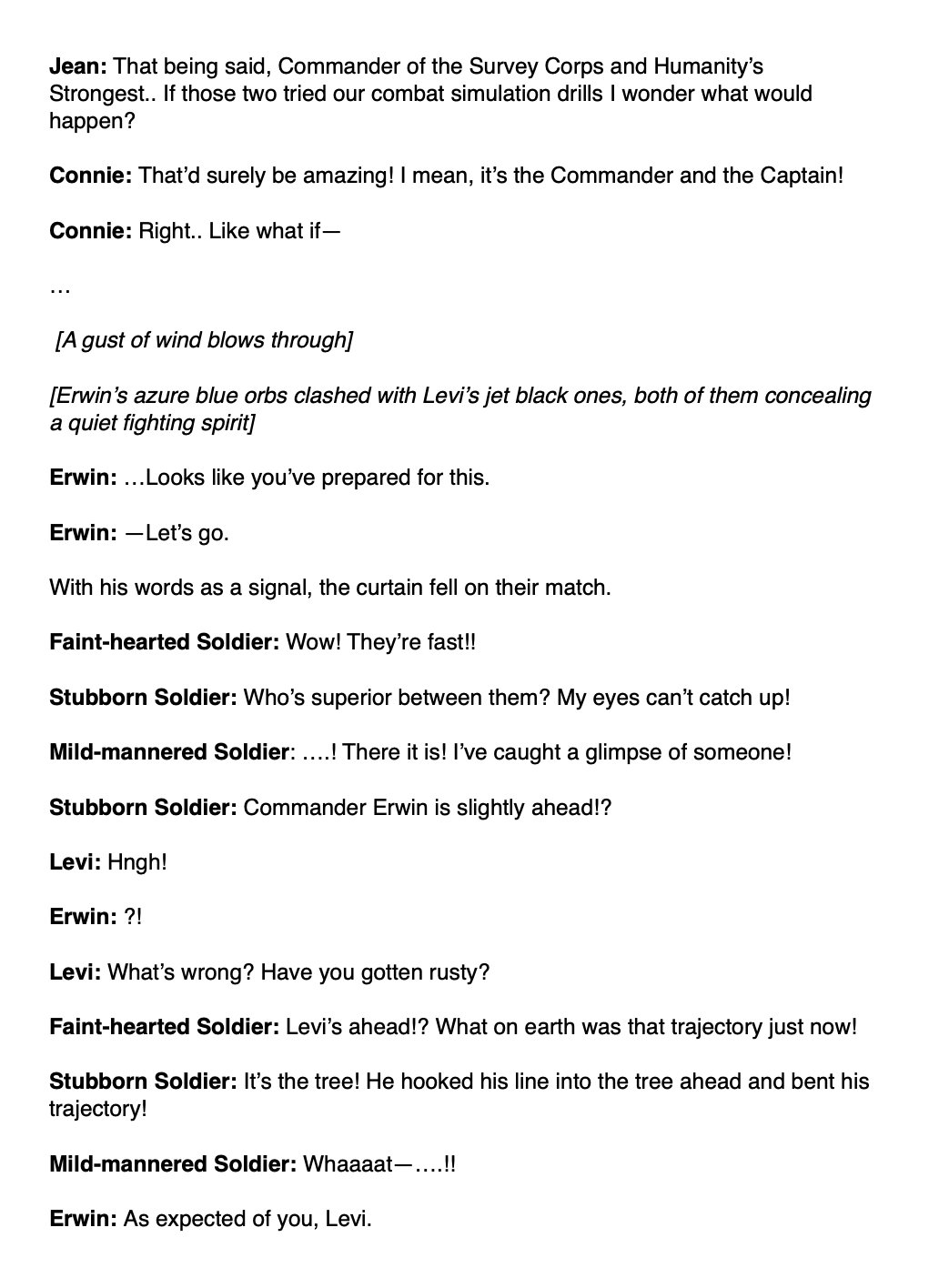 Lin Full Translation Of The Imaginary Erwin Vs Levi Showdown From The Aot Escape From Certain Death Dlc Aka Connie S Eruri Fanfiction Part 1 T Co P9pwfs6nr5 Twitter
