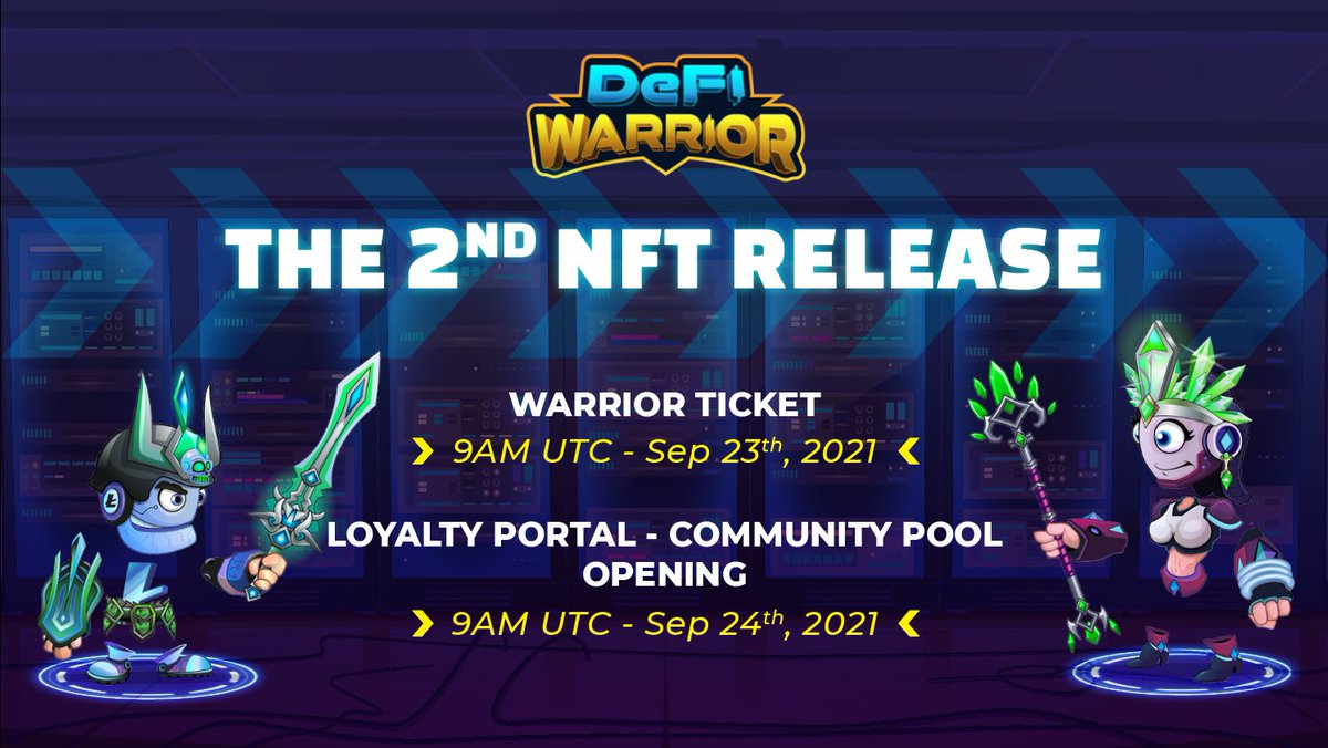 😍Are you waiting for the 2nd #NFTWarrior release? 

🕐Pool Staking "Warrior Ticket": 9AM UTC Sept 23th, 2021
🕐Pool Loyalty Portal &amp; Community to buy warrior: 9AM UTC Sept 24th, 2021

💥Have your MetaMask ready with 10.000 $FIWA to stake and earn a "Warrior Ticket” for the sale!