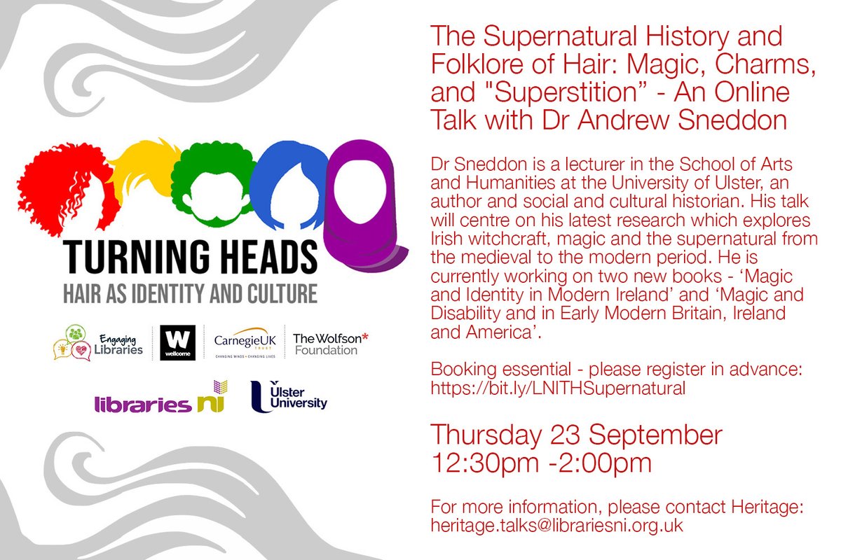 Join <a href="/SnedAndrew/">Dr Andrew Sneddon</a> from <a href="/UUHistory/">Ulster Uni History</a> for this great talk tomorrow as part of Turning Heads!
Register in advance 👉 bit.ly/LNITHSupernatu…
<a href="/UlsterUni/">Ulster University</a> <a href="/CarnegieUKTrust/">Carnegie UK</a>