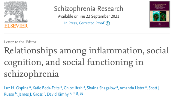 DrDKimhy's tweet photo. I’m happy to share our newly published brief report by @lh_ospina, @ScottRusso_CAN and team documenting the links between #inflammation, #social #cognition, and social #functioning in people with #schizophrenia 
https://t.co/aDki09OF6h #alexithymia #Emotions #awareness #immunity https://t.co/Eah3VXorA2