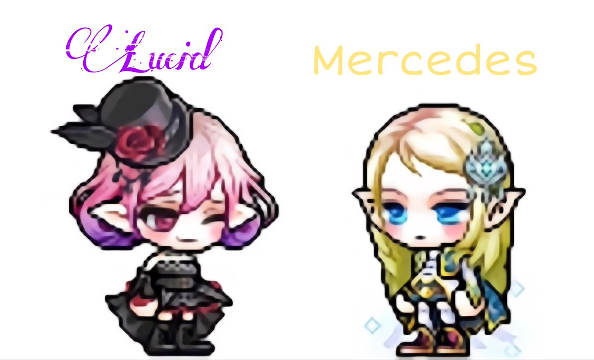 메이플 에서 인기많은 커플이 메르루시 보고 메코디앱 으로 메르세데스 및 루시드 코디 저장후 사진 필터 그림풍 으로 설정후 제작 해봤습니다😀😀