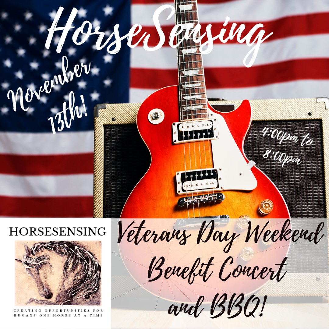 #Horsesensing Mark your calendar for our Concert and BBQ on November 13th. Get tickets by following the link #Horsesensing #Horsesensing
 #veterans #veteransday
eventbrite.com/e/horsesensing…