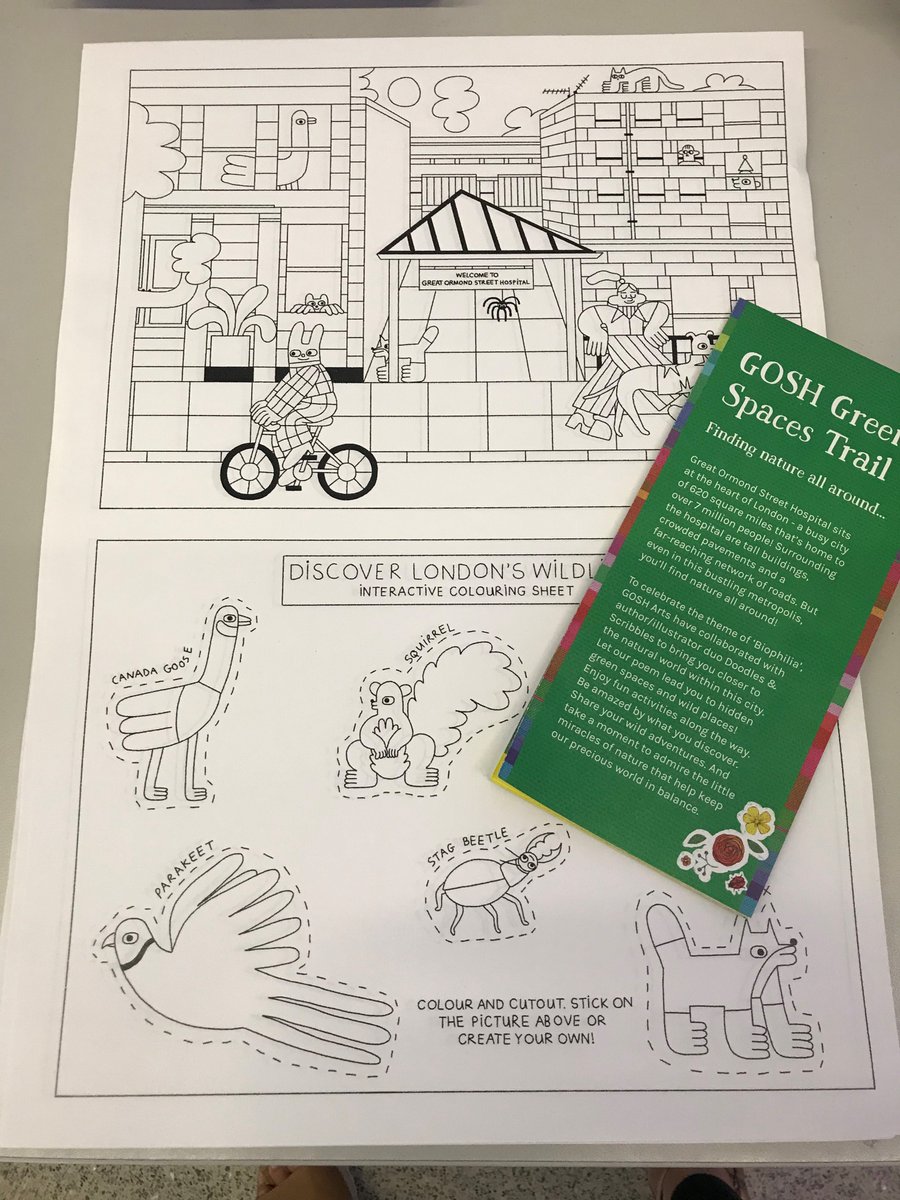Fab new resources available around the hospital today for #carefreeday Check out this funky new colouring sheet from @AyshaTengiz - celebrating walking and cycling along Great Ormond Street and our local wildlife. Share your finished designs with us! #hospitalarts