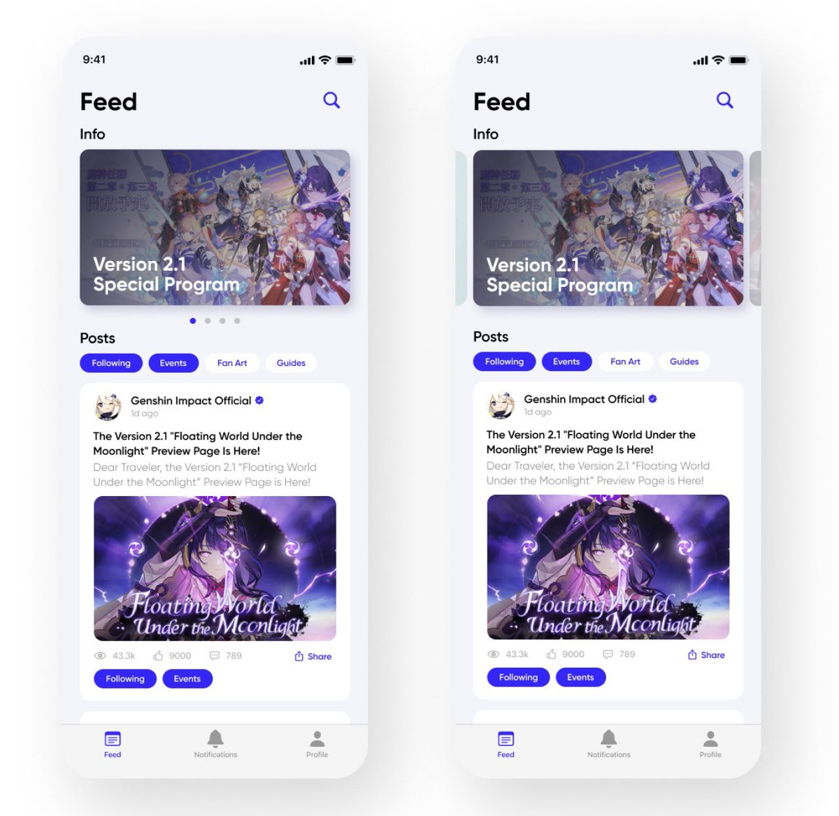 clairhedeluna's tweet image. made a minimalist version remake of HoYoLAB app landing page with 2 kinds of collection view for my practice few weeks ago

#uidesign #iOSui #appremake #原神