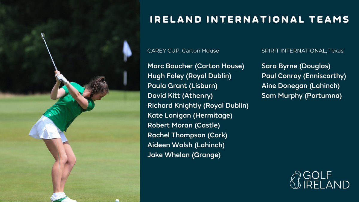☘️ The Ireland teams have been announced for the upcoming Carey Cup against <a href="/MGA1897/">Metropolitan Golf Association</a> at <a href="/CartonHouseGolf/">Carton House Golf</a> next month and for <a href="/thespiritgolf/">Spirit Golf Association</a> which takes place in Texas in November

READ: golfireland.ie/news-detail?ne…