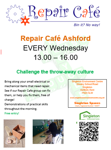 The Repair Cafe is now open every Wednesday between 1pm and 4pm. <a href="/GCwSPC/">GCwS Parish Council</a> @visitashtent @love_ashford <a href="/AshfordFor/">AshfordFOR</a> <a href="/SingletonLake/">Singleton Lake</a>