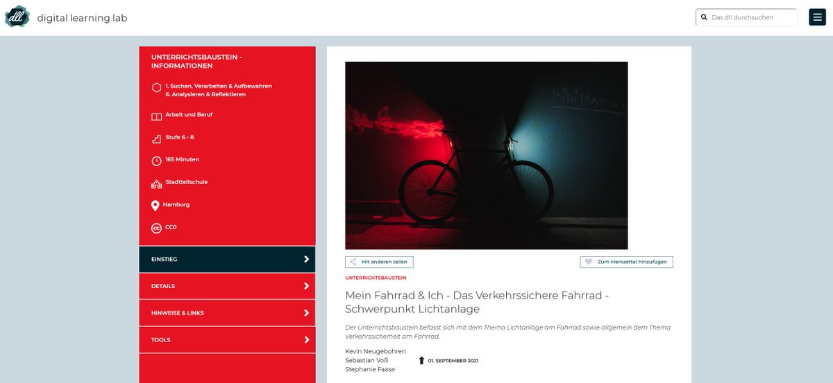 digilearninglab's tweet image. Und wieder ein neuer digitaler Unterrichtsbaustein im digital.learning.lab: &quot;Mein Fahrrad &amp;amp; Ich - Das Verkehrssichere Fahrrad - Schwerpunkt Lichtanlage&quot; von Studierenden @ItbhTuhh. Die Workshop-Materialien sind für einen halben Schultag konzipiert.
digitallearninglab.de/unterrichtsbau…
#twlz