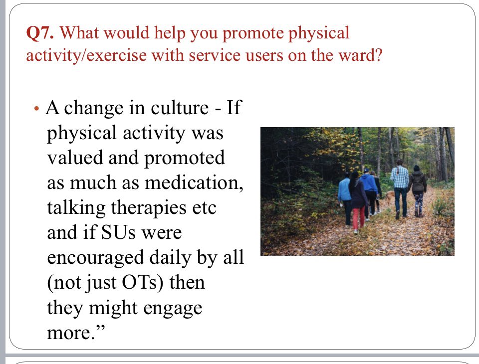 National #FitnessDay today - sharing good practice in an exciting @rcpsych webinar tomorrow! 

Please join! I'll discuss enablers & barriers to #PhysicalActivity in #InpatientMentalHealth, based on a ward staff survey 🚴‍♂️🏋️‍♂️⛹️‍♀️💃🏃‍♀️🧘‍♀️🚶‍♀️🏊‍♂️

#SEPSIG #Fitness2Me #NFD #SocialPrescribing