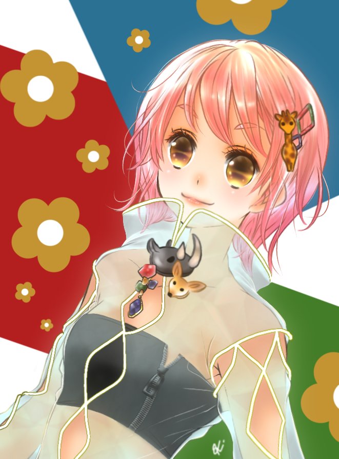 キリンのパッチンピンと サイとフェネックのブローチをつけた女の子 オリジナル キウナコ 低浮上のイラスト キリンのパッチンピンと サイとフェネックのブローチをつけた女の子 オリジナル キウナコ 低浮上のイラスト