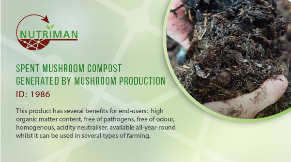 One more #soil #improver is available: a by-product of #mushroom #cultivation which is a mixture of mushroom substrate (horse #manure, straw, chicken manure, gypsum, water) and casing soil. nutriman.net/farmer-platfor…

<a href="/DAM_Aguas/">Depuración de Aguas del Mediterráneo</a> <a href="/EFFoST/">EFFoST</a> <a href="/ZLTO/">ZLTO</a> @pcsierteelt <a href="/ILVOvlaanderen/">ILVO</a> #compost