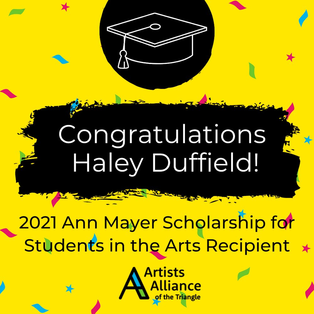 FVArts's tweet photo. Congratulations to Haley Duffield, recipient of the 2021 Ann Mayer Scholarship for Students in the Arts from the Artists Alliance of the Triangle. She is currently studying computer animation. Best of luck Haley! #artistsalliancetriangle #fuquayvarina #ncartist #wakecounty https://t.co/5enm1G90JZ