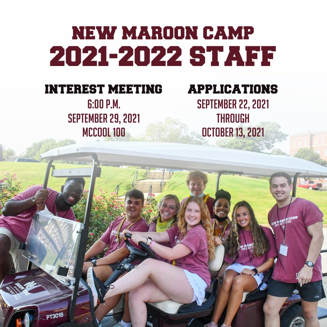 Applications for New Maroon Camp Staff open TODAY on Cowbell Connect! Join us for an interest meeting to find out more about staff positions and the interview process! APPLY APPLY APPLY!!!