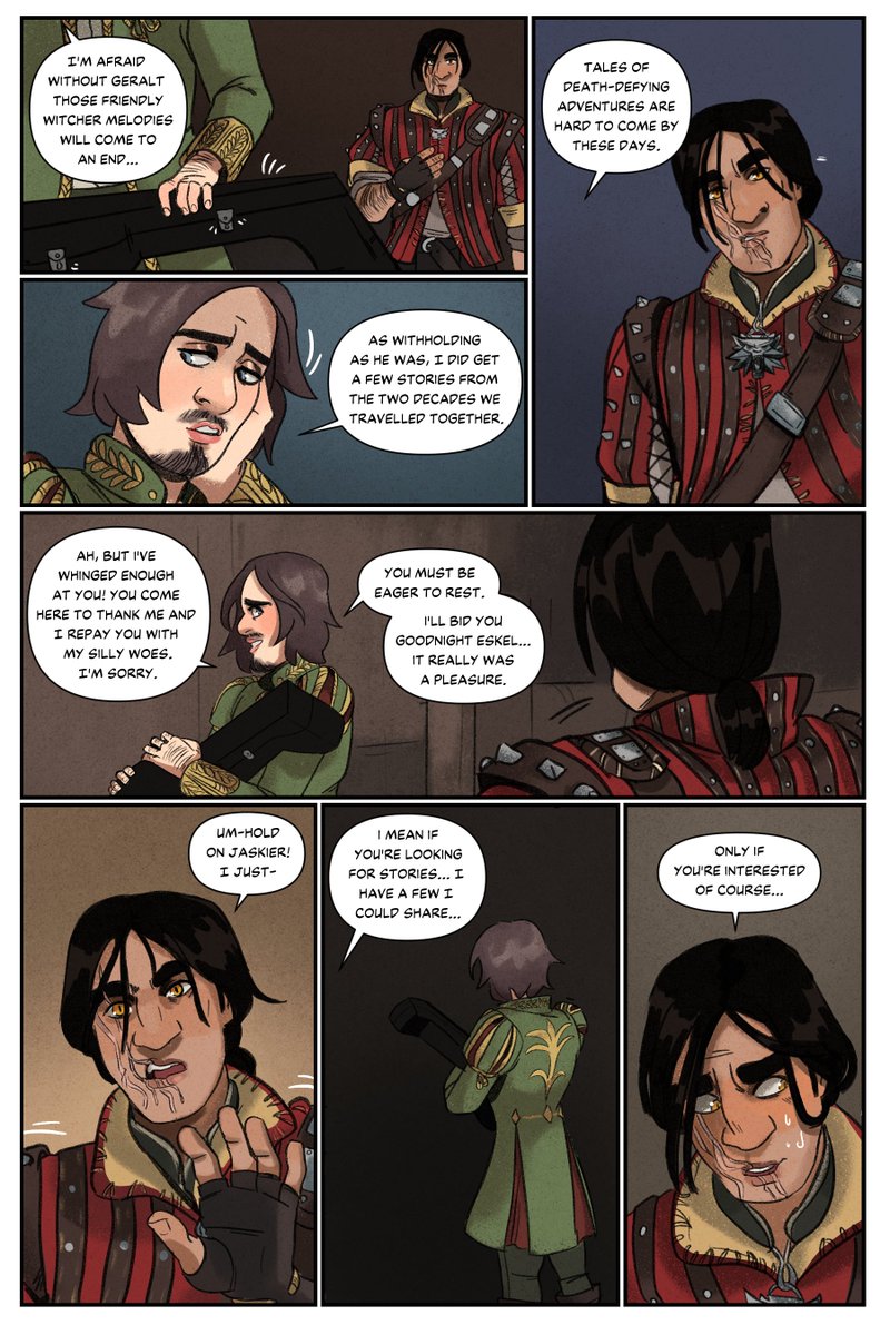 Coming off a little eager there eskel!!!! jaskier is too busy being self depreciative to notice