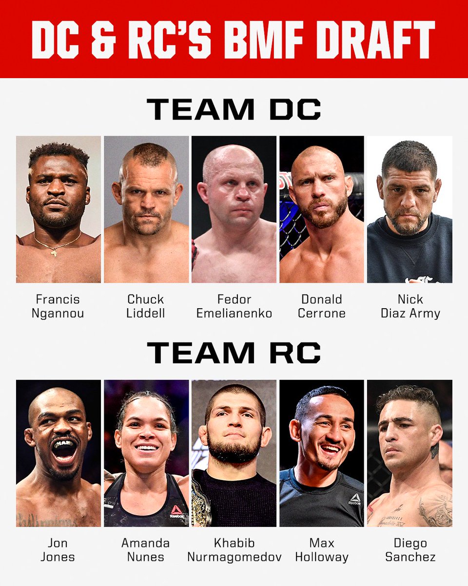 espnmma's tweet photo. DC &amp; RC drafted their all-time BMFs. Which squad is the Baddest? 🤔

(via @dc_mma, @Realrclark25) https://t.co/mg8OqRKv6J