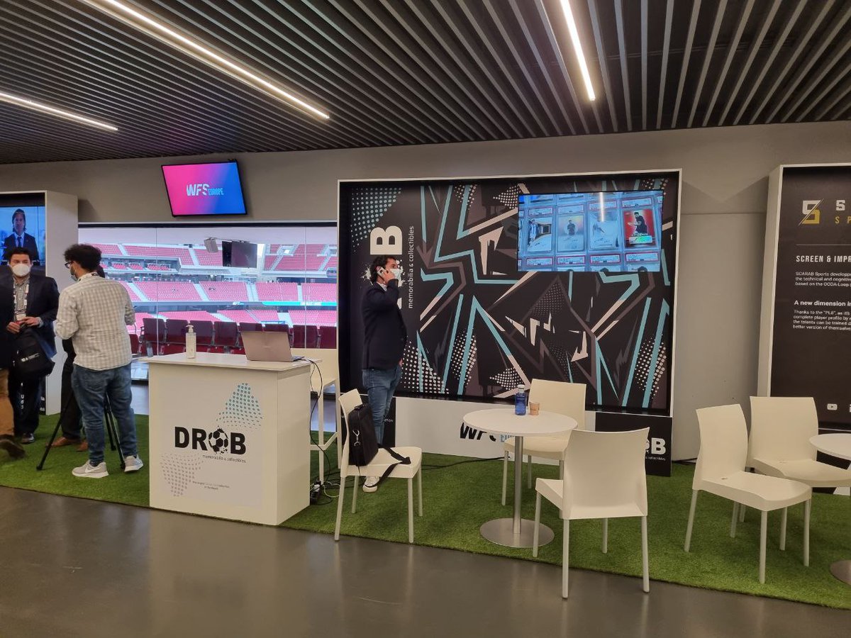 DamianDROB's tweet photo. Our booth at #WFSEurope ! We are the first company ever to represent #thehobby at an event like this. For the next days, you can find us at Atletico Madrid stadium. I'm proud and grateful beyond words. Special thanks to @charlyseo1 @alexlgz and @SkyloopAgency for the support. https://t.co/rvqscLFl0n