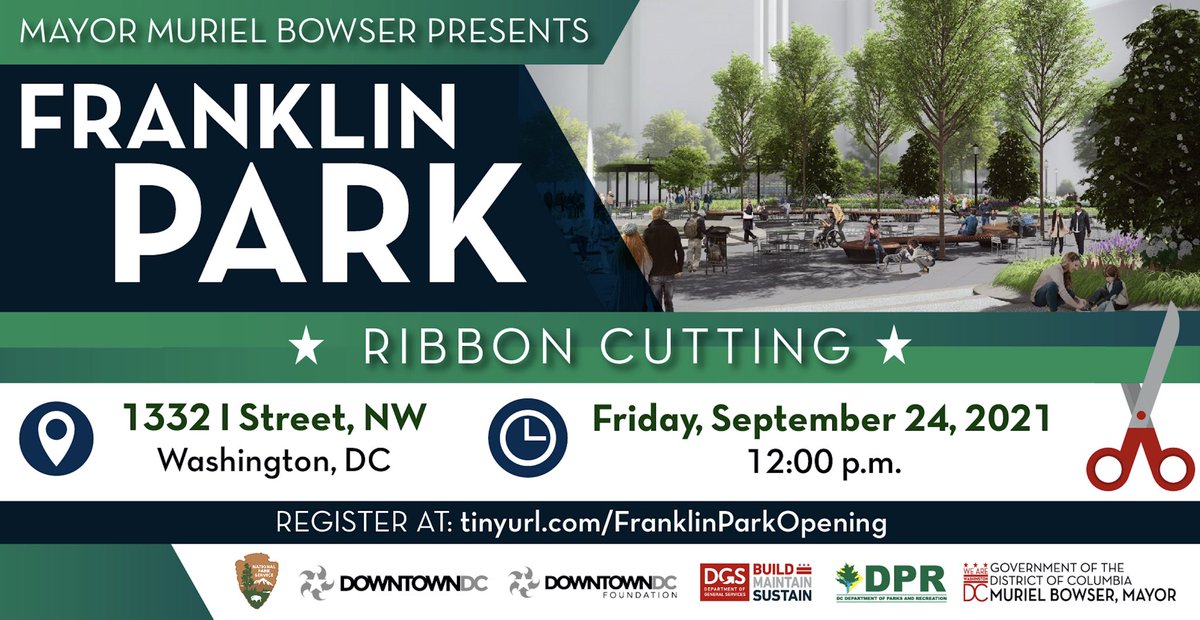 MayorBowser's tweet photo. Join us this Friday, September 24th at 12 PM as we celebrate a project years in the making—Franklin Park! 

#DCisOpen, and we’re excited to showcase our investment into this vibrant public space. 

RSVP: https://t.co/p9BiK9Utgq https://t.co/FtBu1PqBIZ