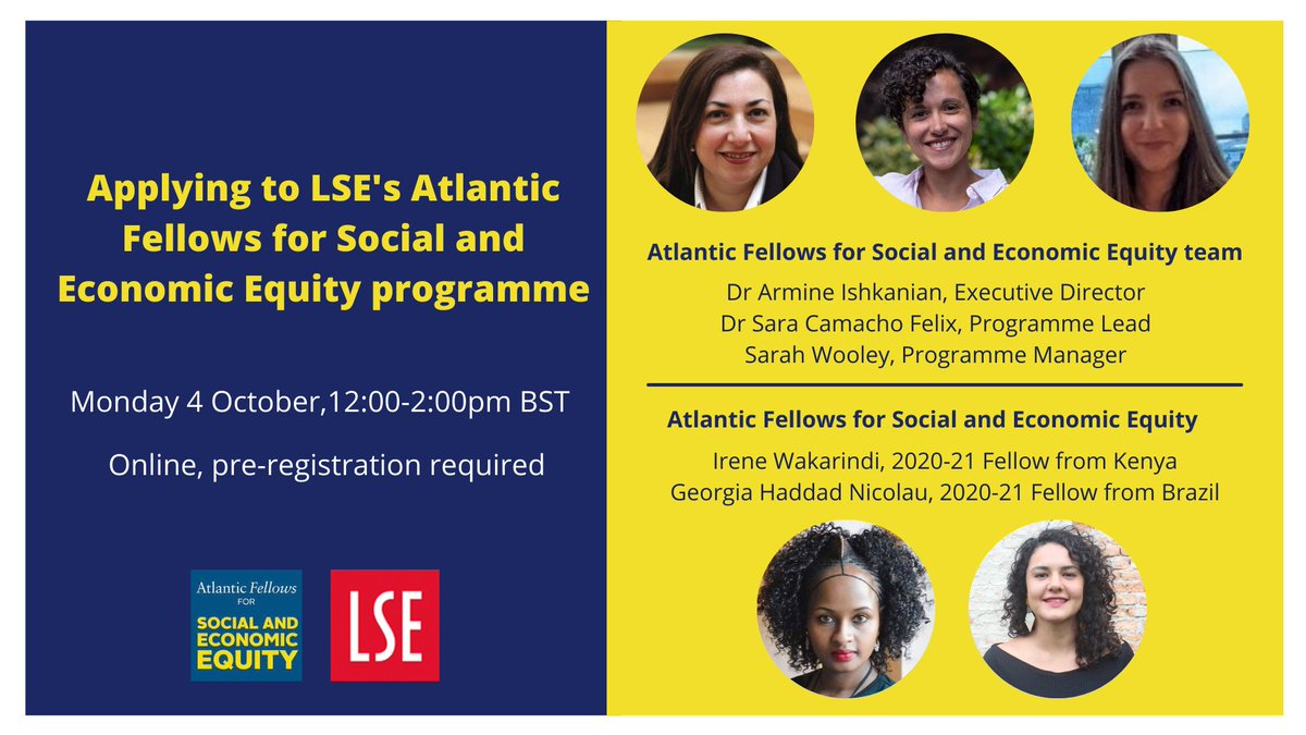 LSEInequalities's tweet image. 📢 Would you like to know more about the @atlanticfellows for Social and Economic Equity programme?

Join us for an information webinar on Monday 4 October to learn more about our funded #fellowships!

🎟️Register here: bit.ly/3lMI6AT