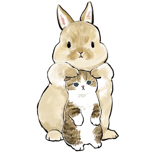 「うさぎに挟まれる
ちっちゃいにゃんこ。 」|ぢゅの🐈のイラスト