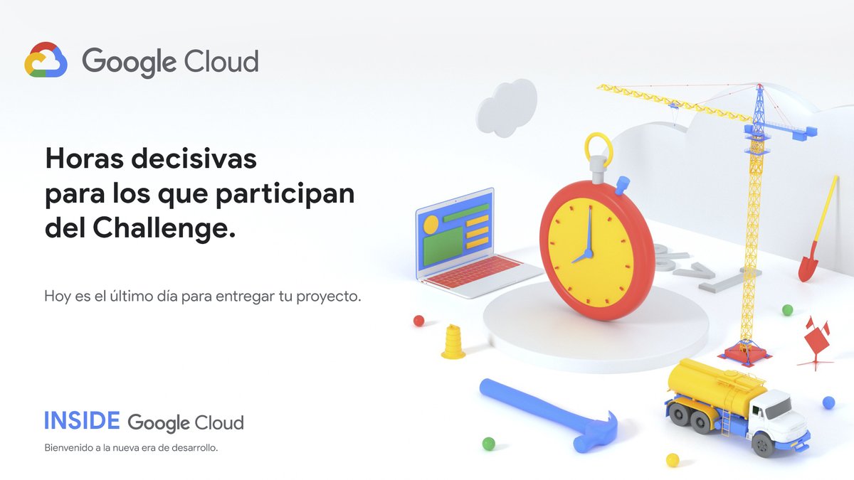 GoogleCloud_LA's tweet photo. El último día para entregar tu proyecto del Challenge de #INSIDEGoogleCloud es hoy. Si aún no entregaste tu proyecto, puedes hacerlo aquí → https://t.co/xaN0yuZAfr https://t.co/h4EFx0hGyJ