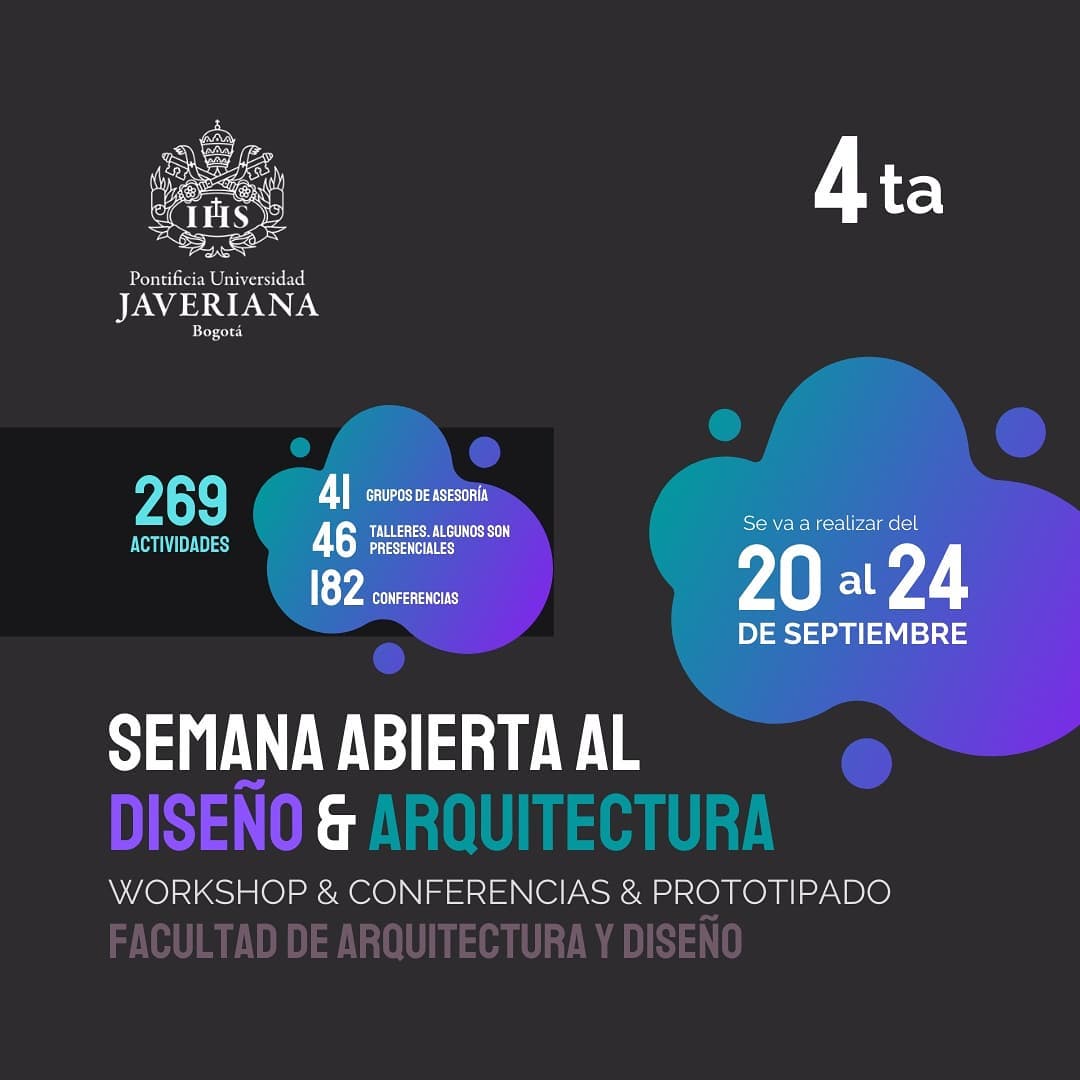 Desing Factory PUJB abre convocatorias para la 4° Semana Abierta al Diseño y Arquitectura. Te invita a que te conectes hoy a las 2:30pm al workshop de prototipado que presentara Fernando González  y Julián Peña Ramírez 

#protipado #workshop #innovation