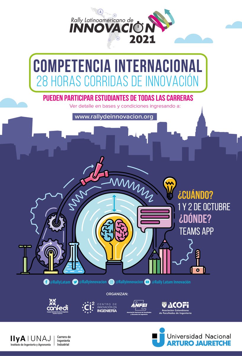 RadarVTIC's tweet image. ⚠️⁦@iiaunaj ⁦@UNAJ_oficial⁩ 
Competencia internacional
📆1 y 2 de octubre, 2021
#RallydeInnovación2021
A participar!