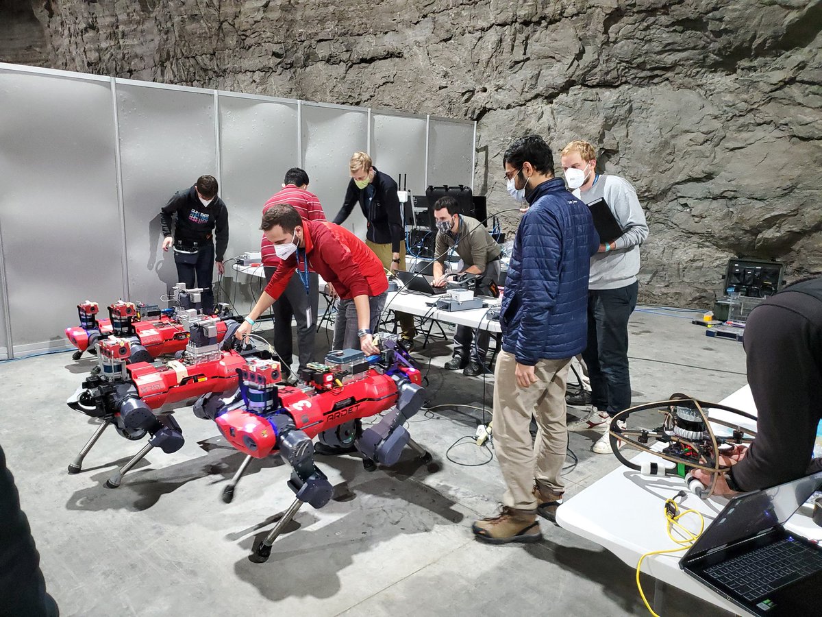 arlteam's tweet image. Team @CerberusSubt E-Stops check before the second day of the @DARPA #SubTChallenge - with @leggedrobotics @ASL_ETHZ @dynamicrobots