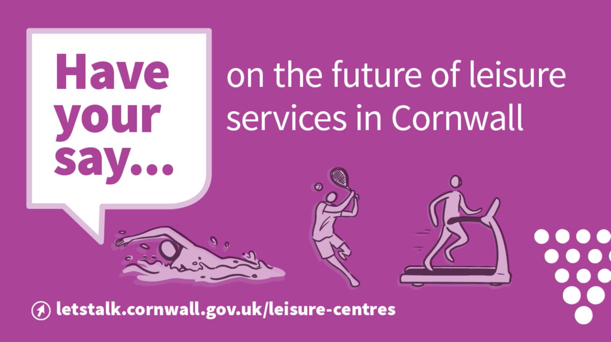 🗣️ We're calling on residents, community groups and organisations to have your say about how leisure services should be provided in Cornwall.

A consultation launches today.

More on this ➡️ bit.ly/3zCXiFG