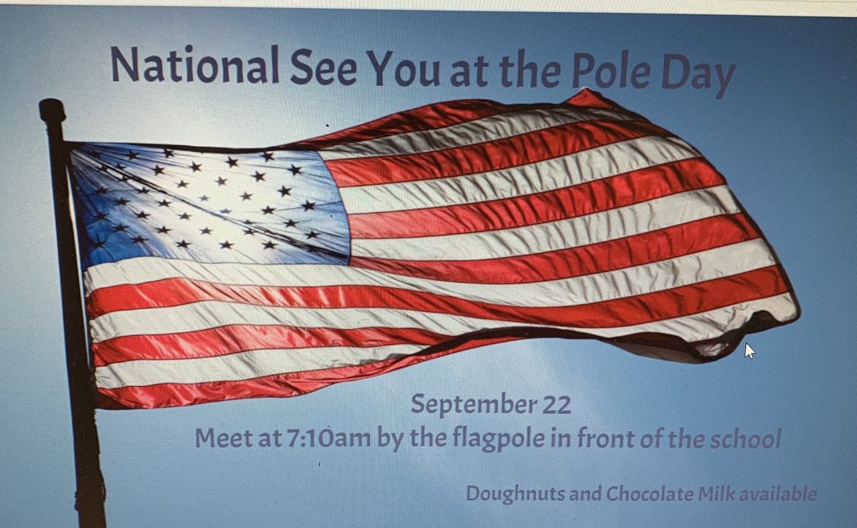 CMSsocialst8's tweet photo. See You at the Pole!           ❤️🇺🇸💙 Great way to start our day at CMS! #CardinalPride ⁦@CMSCardinals⁩ ⁦@ClintonMoCards⁩ https://t.co/Dr2ID0GJFI
