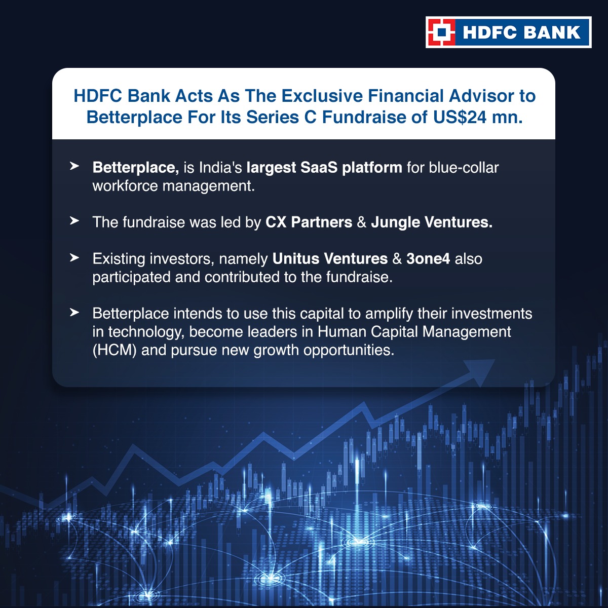 HDFCBankNews's tweet photo. With exclusive financial advice from @HDFC_Bank, @mybetterplace_ - an Indian #SaaS platform raises US$24mn in their series C #Fundraise.
#VCFunding #HCM #HDFCInvestmentBanking #TechIB https://t.co/BjrCB6ldLJ