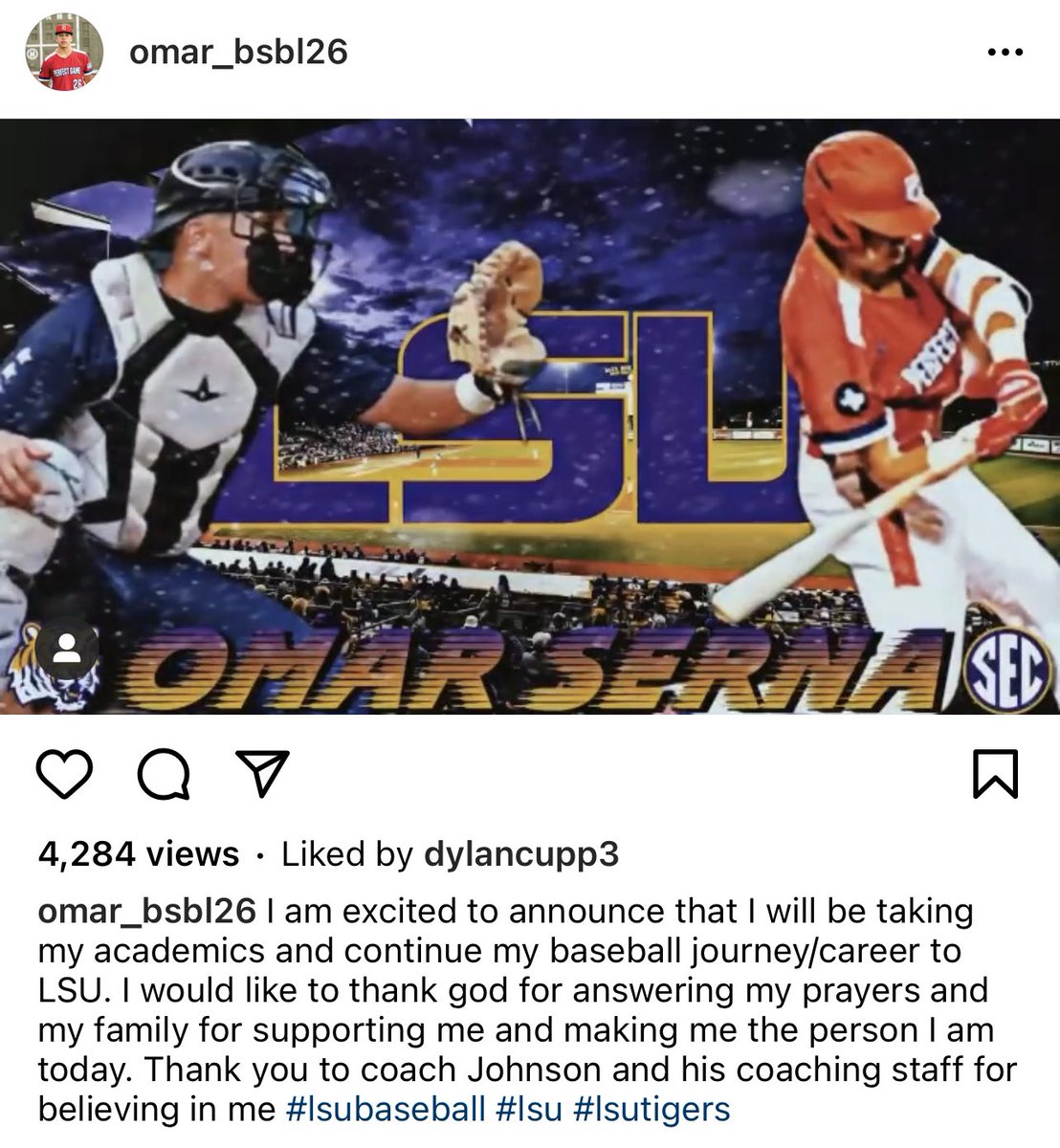 #LSU fans should be excited about this commit in 2025 catcher Omar Serna (TX). Recently took home MVP honors of 14u <a href="/PGSelectFest/">Perfect Game Select Festival</a>; refined &amp; athletic defensive actions, big time arm strength. Physicality plays in swing, quick bat, plenty of impact strength. #GeauxTigers