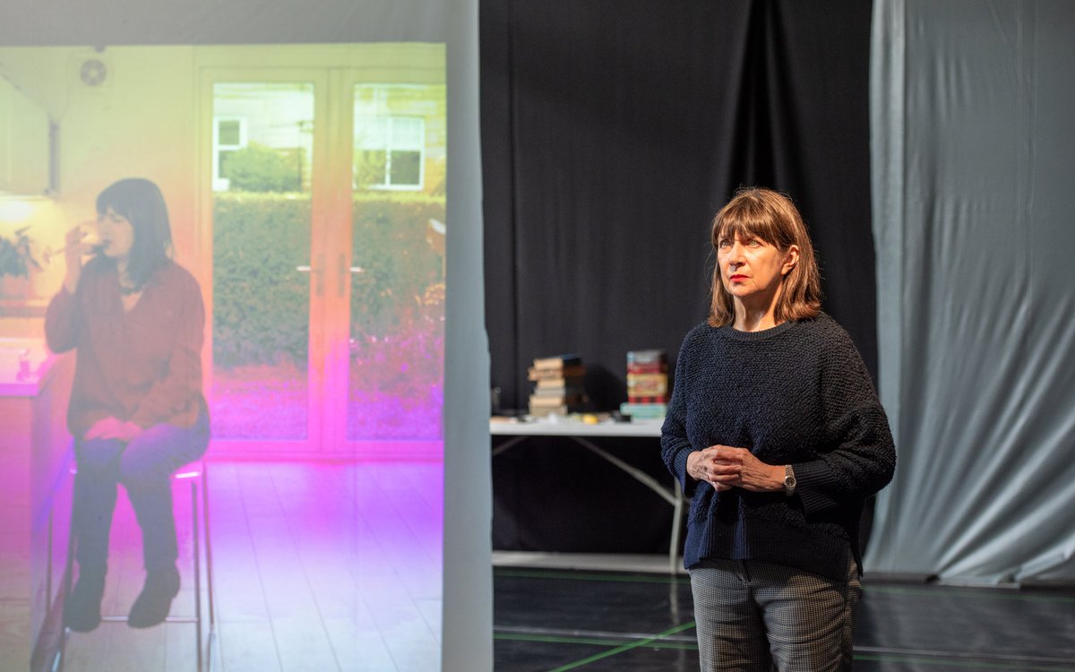 citizenstheatre's tweet photo. We popped into rehearsals for a peek at our @TronTheatre double bill coming together 👀

@MaureenBeattie2 who has appeared in a huge range of roles across stage &amp; screen, is playing Jane and her AI replacement Jayne in @ElleMcElle's #GoOn from 30 Sep 🎟 https://t.co/wYzJk04ecO https://t.co/Pt8T0atiZw