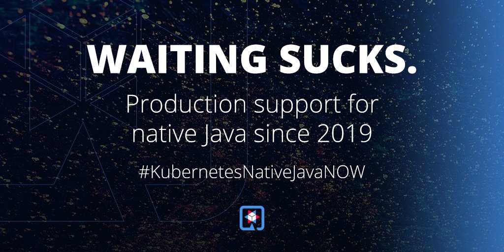 QuarkusIO's tweet image. Quarkus provides support for native Java apps on Kubernetes
bit.ly/choosequarkus
#KubernetesNativeJava #NativeJava #ProductionReady #WaitingSucks