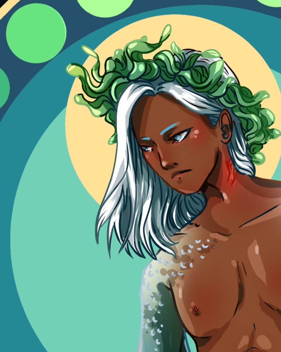 Reinyagreen's tweet photo. Cuarta y penúltima ilustración de este #godsof_olympus, un Poseidon bastante cool teniendo en cuenta mi habilidad nula para dibujar cuerpos masculinos. 
Moodboard de little.lumlum_ (IG) https://t.co/9YL7BlUnLR